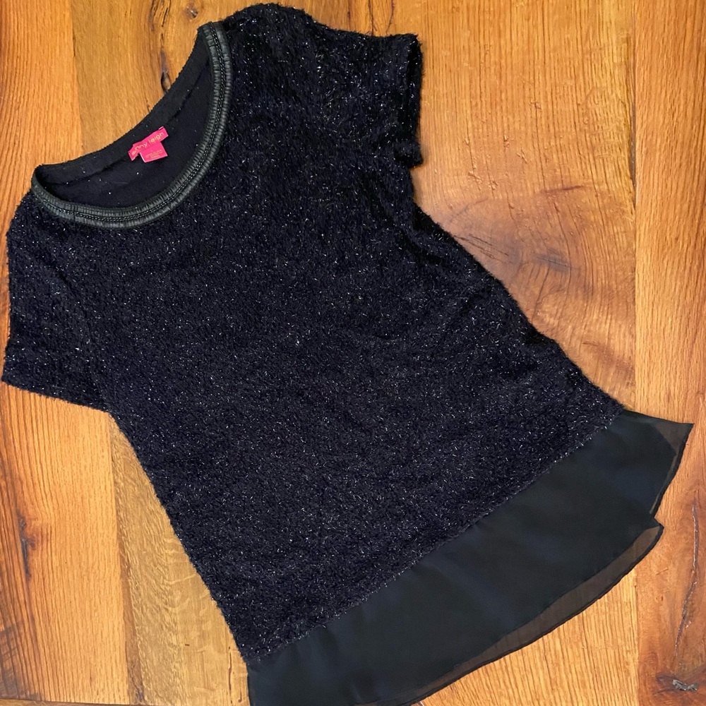 Sunny Leigh Beautiful Black Short Sleeve Top, Metalic Threads, Beading, Sz Large
